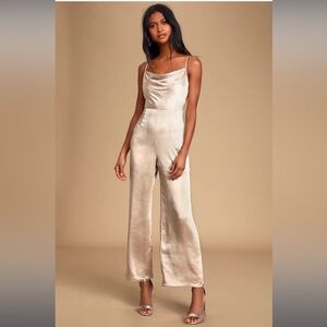 NWT champagne satin jumpsuit from Lush